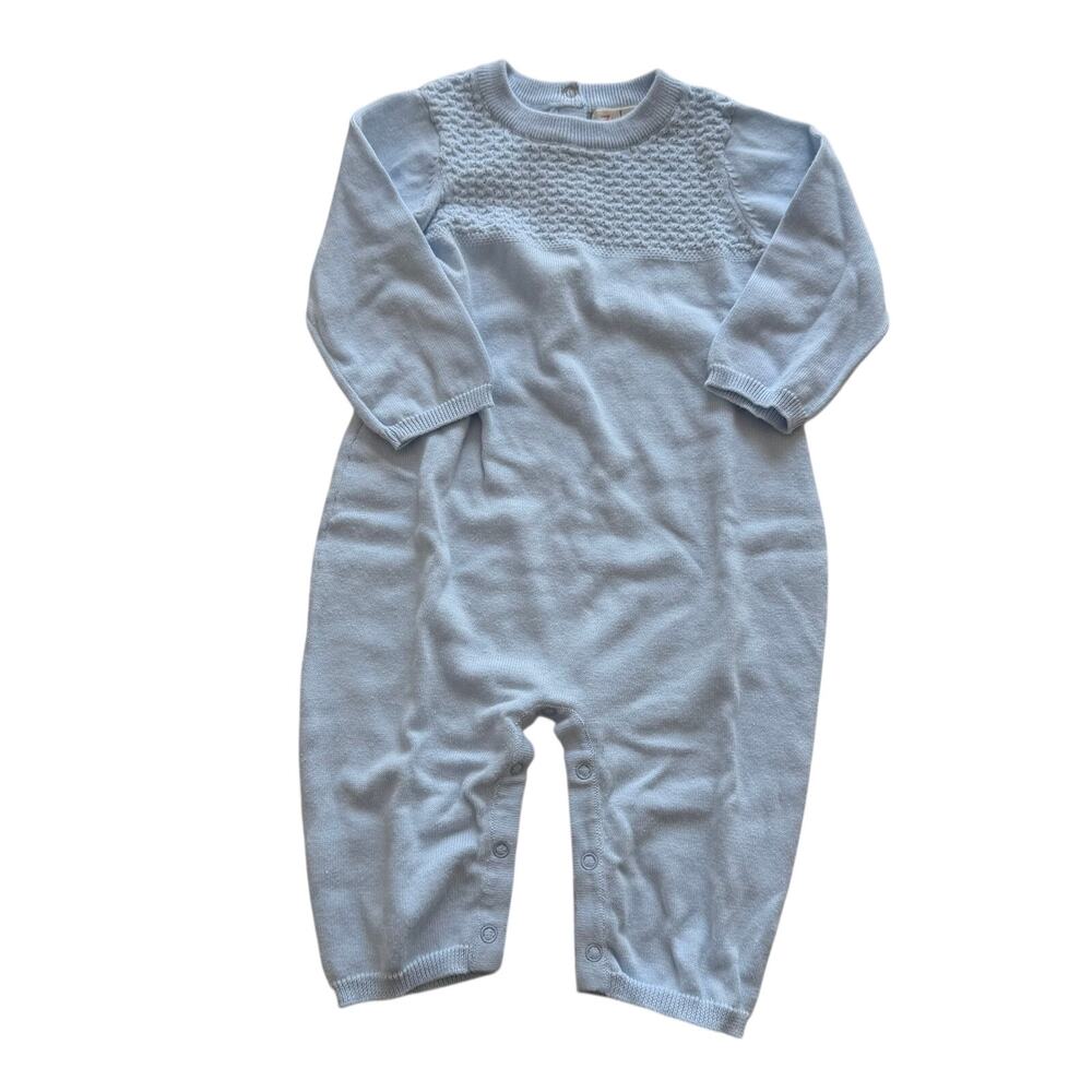 Zubels (9M) Diamond Weave Light Blue Cotton Knit Longall Romper Baby Boy